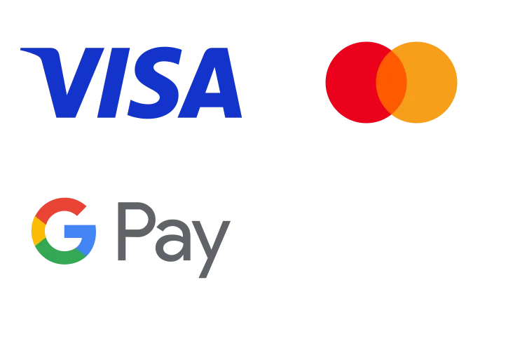Visa, Mastercard, Klarna, G Pay, Apple Pay